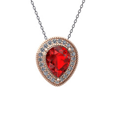 Esinti Kolye - Garnet ve pırlanta 925 ayar rose altın kaplama gümüş kolye (0.264 karat, 40 cm gümüş rolo zincir) #1r1olp4