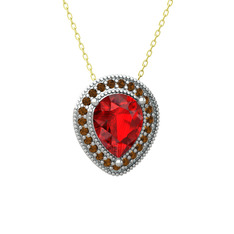 Garnet ve dumanlı kuvars 18 ayar beyaz altın kolye (40 cm altın rolo zincir)