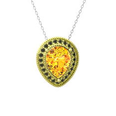 Sitrin ve peridot 18 ayar altın kolye (40 cm gümüş rolo zincir)