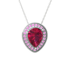 Esinti Kolye - Rodolit garnet ve pembe kuvars 14 ayar beyaz altın kolye (40 cm beyaz altın rolo zincir) #1rmr6ts