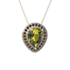 Esinti Kolye - Peridot ve dumanlı kuvars 18 ayar beyaz altın kolye (40 cm rose altın rolo zincir) #1srpi9e
