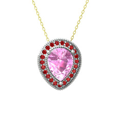 Esinti Kolye - Pembe kuvars ve garnet 14 ayar beyaz altın kolye (40 cm altın rolo zincir) #1t64vj