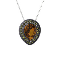 Esinti Kolye - Dumanlı kuvars ve peridot 925 ayar siyah rodyum kaplama gümüş kolye (40 cm beyaz altın rolo zincir) #1tljhvz