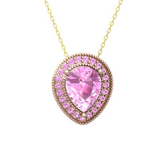 Esinti Kolye - Pembe kuvars 18 ayar rose altın kolye (40 cm altın rolo zincir) #1tsa4y4