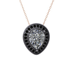 Swarovski ve siyah zirkon 925 ayar siyah rodyum kaplama gümüş kolye (40 cm rose altın rolo zincir)