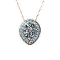 Esinti Kolye - Swarovski ve akuamarin 8 ayar rose altın kolye (40 cm rose altın rolo zincir) #1ue7f76