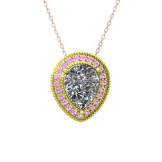 Esinti Kolye - Swarovski ve pembe kuvars 925 ayar altın kaplama gümüş kolye (40 cm rose altın rolo zincir) #1uf4ihx