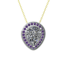 Esinti Kolye - Swarovski ve ametist 14 ayar beyaz altın kolye (40 cm altın rolo zincir) #1uit2uv