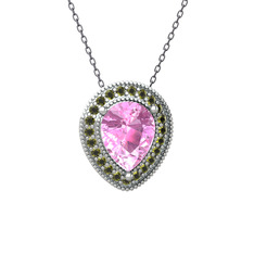 Esinti Kolye - Pembe kuvars ve peridot 18 ayar beyaz altın kolye (40 cm gümüş rolo zincir) #1urki1y