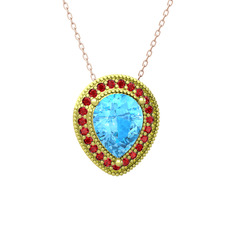Esinti Kolye - Akuamarin ve garnet 8 ayar altın kolye (40 cm rose altın rolo zincir) #1uwodk1