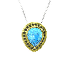 Akuamarin ve peridot 14 ayar altın kolye (40 cm beyaz altın rolo zincir)