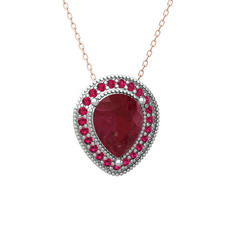 Kök yakut ve rodolit garnet 8 ayar beyaz altın kolye (40 cm rose altın rolo zincir)