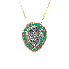 Esinti Kolye - Swarovski ve kök zümrüt 8 ayar rose altın kolye (40 cm altın rolo zincir) #1vbwka7