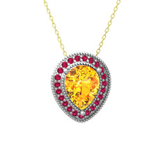 Esinti Kolye - Sitrin ve rodolit garnet 925 ayar gümüş kolye (40 cm gümüş rolo zincir) #1vgqeej