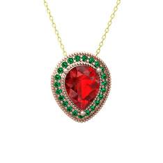 Esinti Kolye - Garnet ve yeşil kuvars 925 ayar rose altın kaplama gümüş kolye (40 cm altın rolo zincir) #1vjakca