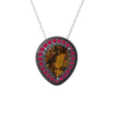 Esinti Kolye - Dumanlı kuvars ve rodolit garnet 925 ayar siyah rodyum kaplama gümüş kolye (40 cm beyaz altın rolo zincir) #1w86w06