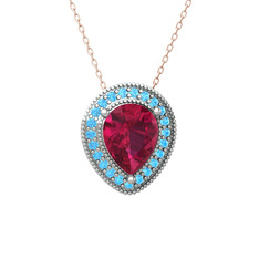 Esinti Kolye - Rodolit garnet ve akuamarin 8 ayar beyaz altın kolye (40 cm rose altın rolo zincir) #1w8i0u0