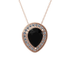 Esinti Kolye - Siyah zirkon ve pırlanta 18 ayar rose altın kolye (0.264 karat, 40 cm rose altın rolo zincir) #1wq6qll