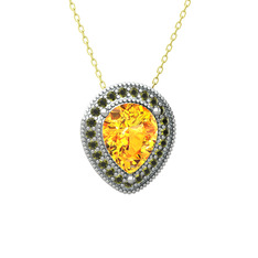 Esinti Kolye - Sitrin ve peridot 14 ayar beyaz altın kolye (40 cm altın rolo zincir) #1wwg0zk