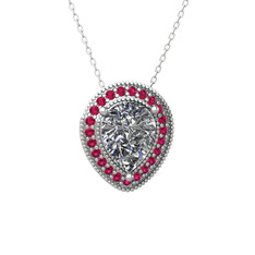 Esinti Kolye - Beyaz zirkon ve rodolit garnet 18 ayar beyaz altın kolye (40 cm beyaz altın rolo zincir) #1x8bsa