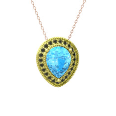 Esinti Kolye - Akuamarin ve peridot 8 ayar altın kolye (40 cm rose altın rolo zincir) #1xgrj99