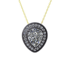 Swarovski 925 ayar siyah rodyum kaplama gümüş kolye (40 cm altın rolo zincir)