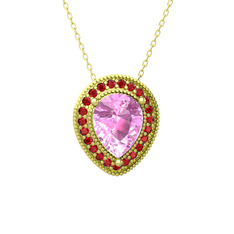 Esinti Kolye - Pembe kuvars ve garnet 18 ayar altın kolye (40 cm altın rolo zincir) #1xkakav