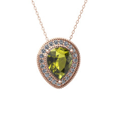 Esinti Kolye - Peridot ve pırlanta 925 ayar rose altın kaplama gümüş kolye (0.264 karat, 40 cm rose altın rolo zincir) #1y0snlp
