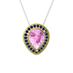 Pembe kuvars ve lab safir 14 ayar altın kolye (40 cm beyaz altın rolo zincir)
