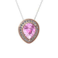 Esinti Kolye - Pembe kuvars ve pırlanta 8 ayar rose altın kolye (0.264 karat, 40 cm beyaz altın rolo zincir) #1yv5dls