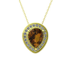 Esinti Kolye - Dumanlı kuvars ve swarovski 14 ayar altın kolye (40 cm altın rolo zincir) #1yw4k5