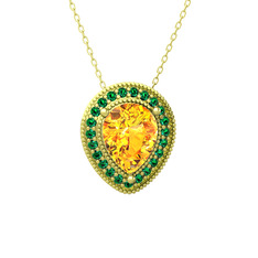 Esinti Kolye - Sitrin ve yeşil kuvars 8 ayar altın kolye (40 cm altın rolo zincir) #24g34f