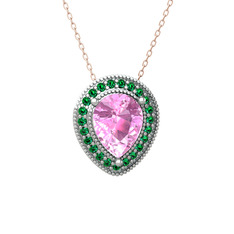 Esinti Kolye - Pembe kuvars ve yeşil kuvars 925 ayar gümüş kolye (40 cm rose altın rolo zincir) #2dz0x9