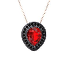 Esinti Kolye - Garnet ve siyah zirkon 925 ayar siyah rodyum kaplama gümüş kolye (40 cm gümüş rolo zincir) #2ei07p