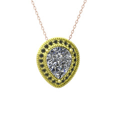 Esinti Kolye - Beyaz zirkon ve peridot 18 ayar altın kolye (40 cm rose altın rolo zincir) #2flyka