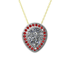 Esinti Kolye - Swarovski ve garnet 14 ayar beyaz altın kolye (40 cm altın rolo zincir) #2gkh0g