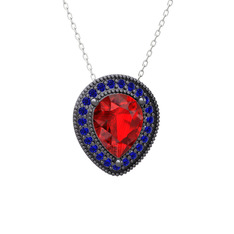 Esinti Kolye - Garnet ve lab safir 925 ayar siyah rodyum kaplama gümüş kolye (40 cm beyaz altın rolo zincir) #2gvq0m