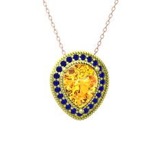 Sitrin ve lab safir 8 ayar altın kolye (40 cm rose altın rolo zincir)