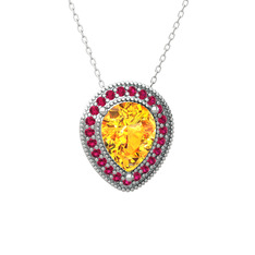 Sitrin ve rodolit garnet 14 ayar beyaz altın kolye (40 cm beyaz altın rolo zincir)