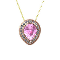 Esinti Kolye - Pembe kuvars ve pırlanta 14 ayar rose altın kolye (0.264 karat, 40 cm altın rolo zincir) #30xho0