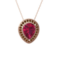 Esinti Kolye - Rodolit garnet ve dumanlı kuvars 14 ayar rose altın kolye (40 cm rose altın rolo zincir) #3qz8gn