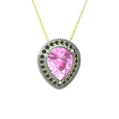 Esinti Kolye - Pembe kuvars ve peridot 14 ayar beyaz altın kolye (40 cm altın rolo zincir) #3vrp9v