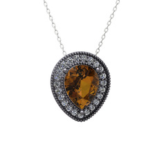 Esinti Kolye - Dumanlı kuvars ve pırlanta 925 ayar siyah rodyum kaplama gümüş kolye (0.264 karat, 40 cm beyaz altın rolo zincir) #3xx2xc