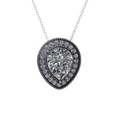 Swarovski 925 ayar siyah rodyum kaplama gümüş kolye (40 cm beyaz altın rolo zincir)