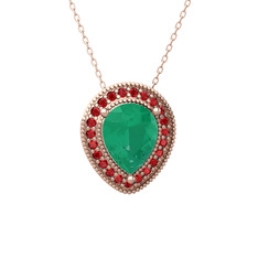Esinti Kolye - Kök zümrüt ve garnet 8 ayar rose altın kolye (40 cm rose altın rolo zincir) #4ire2u