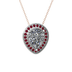Esinti Kolye - Swarovski ve kök yakut 14 ayar beyaz altın kolye (40 cm rose altın rolo zincir) #4oycml