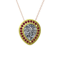 Esinti Kolye - Swarovski ve kök yakut 8 ayar altın kolye (40 cm rose altın rolo zincir) #4p61zm