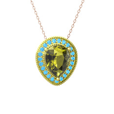 Esinti Kolye - Peridot ve akuamarin 18 ayar altın kolye (40 cm gümüş rolo zincir) #546oz2