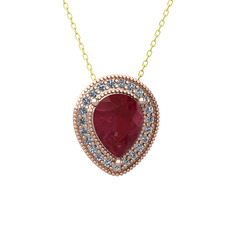 Esinti Kolye - Kök yakut ve swarovski 18 ayar rose altın kolye (40 cm altın rolo zincir) #5bb4h4