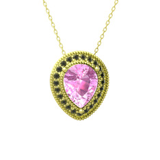 Esinti Kolye - Pembe kuvars ve peridot 8 ayar altın kolye (40 cm altın rolo zincir) #5c9cq9